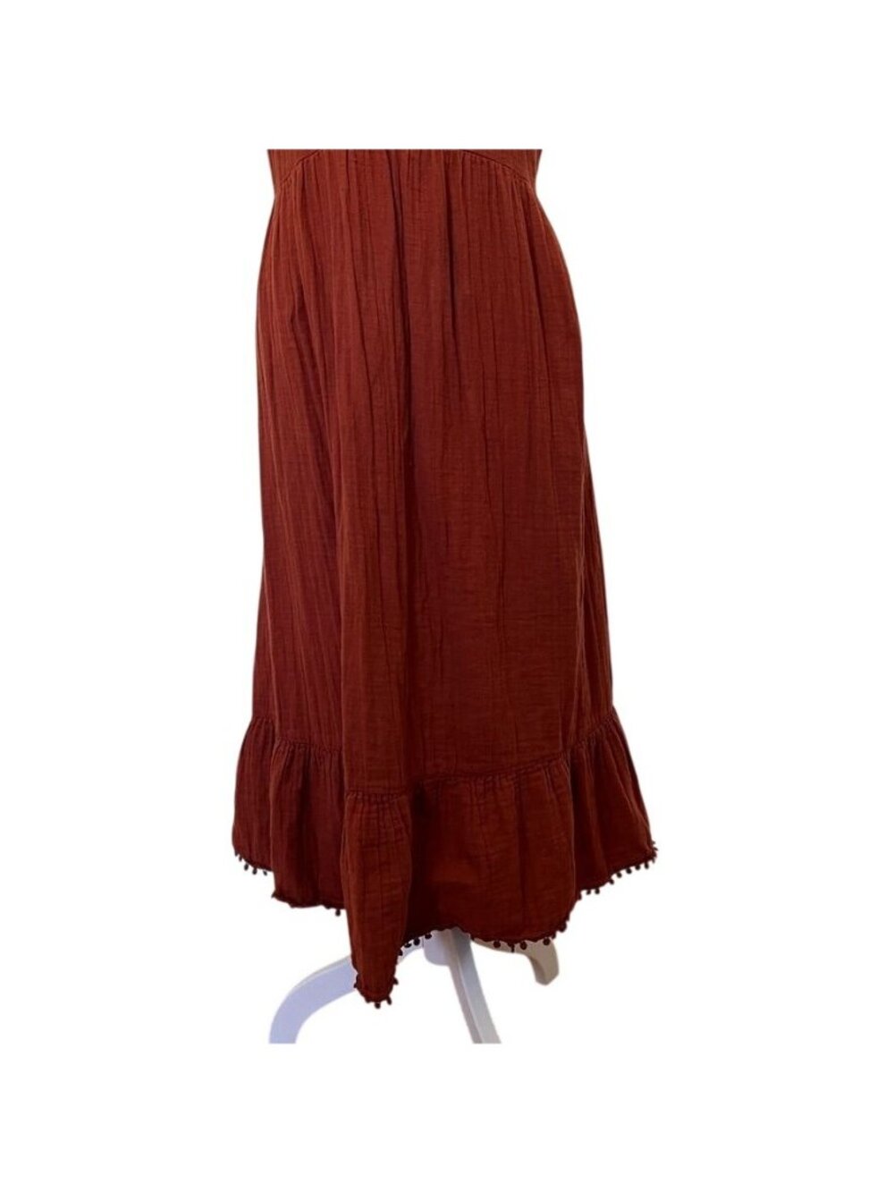 Time and Tru Women Sz L Boho Midi Dress Gauzy Cotton Terracotta Southwest Earthy - Picture 3 of 14
